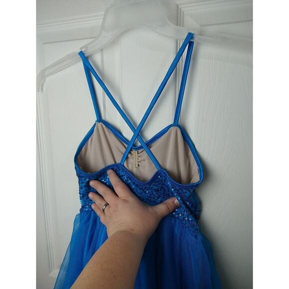 balera dancewear One Piece Lined Tulle Sequin Teal Straps Top. Size MC - Picture 8 of 12